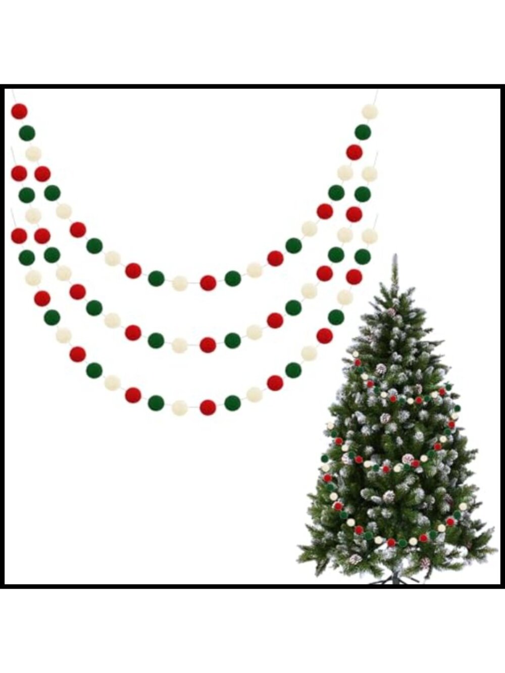 3 Pack Felt Pom Pom Garland Christmas Holiday Decor 6.6ft Strands